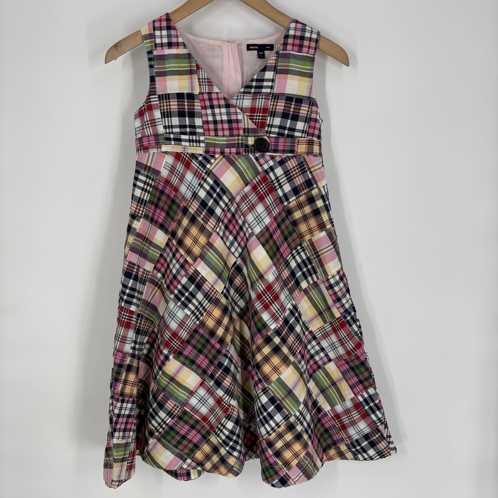 GapKids Dress Girls L Multicolor Patchwork Sleeveless V Neck Fit & Flare Cotton